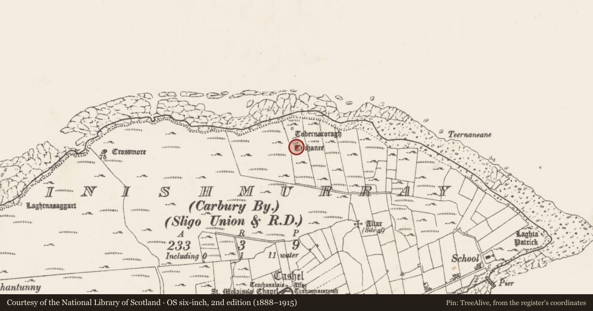 Ordnance Survey six-inch map, 2nd edition (1888–1915) covering the location of Quarry, Inishmurray, County Sligo, with a pin at the register's coordinates