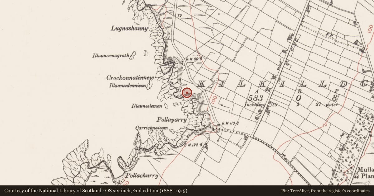 Ordnance Survey six-inch map, 2nd edition (1888–1915) covering the location of Promontory fort - coastal, Kilkilloge, County Sligo, with a pin at the register's coordinates