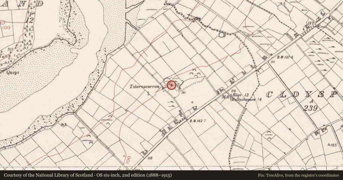 Ordnance Survey six-inch map, 2nd edition (1888–1915) covering the location of Souterrain, Mount Temple, County Sligo, with a pin at the register's coordinates