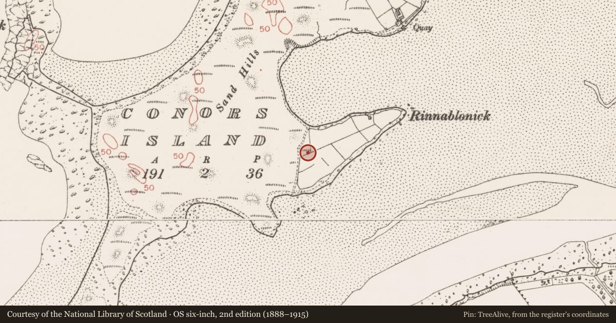 Ordnance Survey six-inch map, 2nd edition (1888–1915) covering the location of Cairn - unclassified, Conor'S Island, County Sligo, with a pin at the register's coordinates