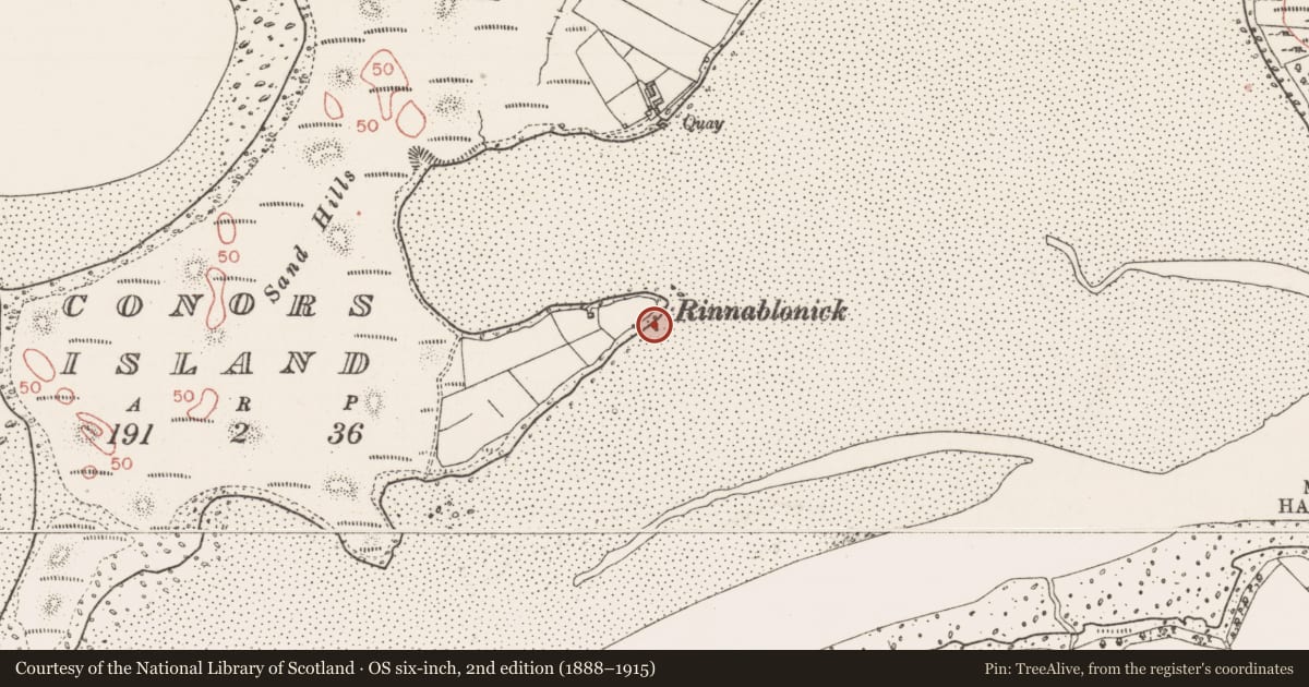 Ordnance Survey six-inch map, 2nd edition (1888–1915) covering the location of Midden, Conor'S Island, County Sligo, with a pin at the register's coordinates