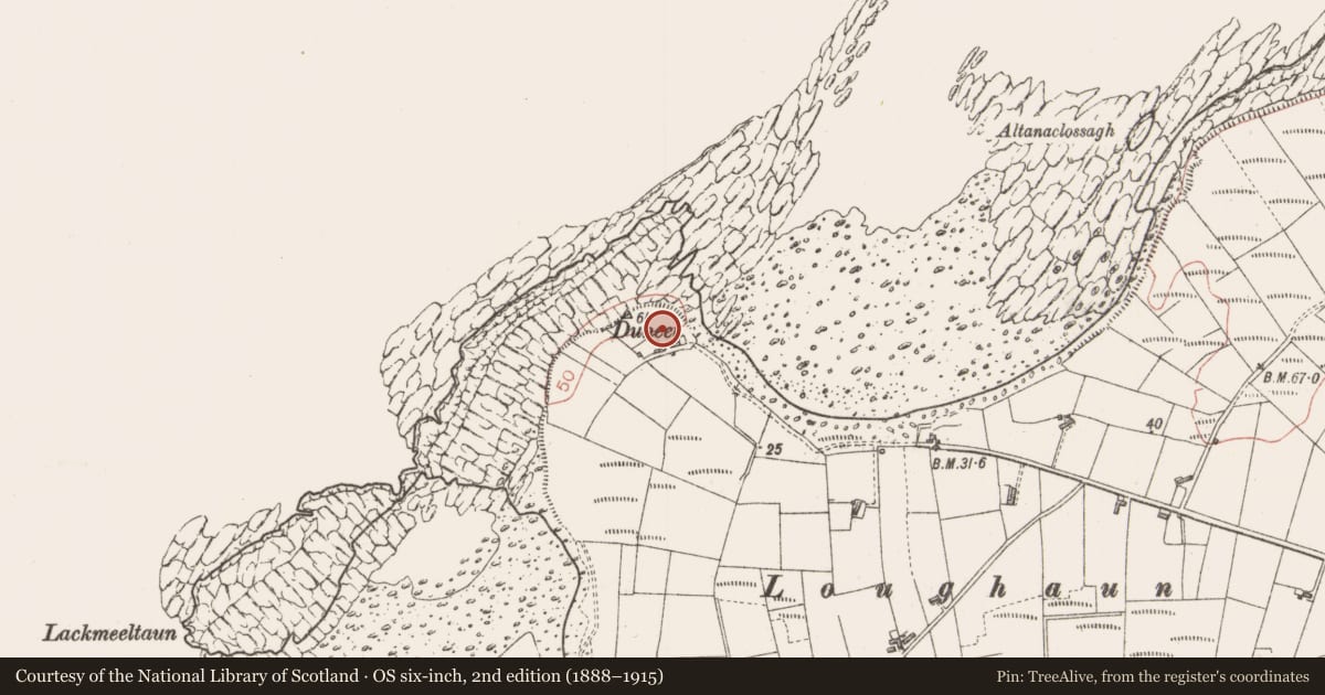 Ordnance Survey six-inch map, 2nd edition (1888–1915) covering the location of Promontory fort - coastal, Ballyconnell, County Sligo, with a pin at the register's coordinates