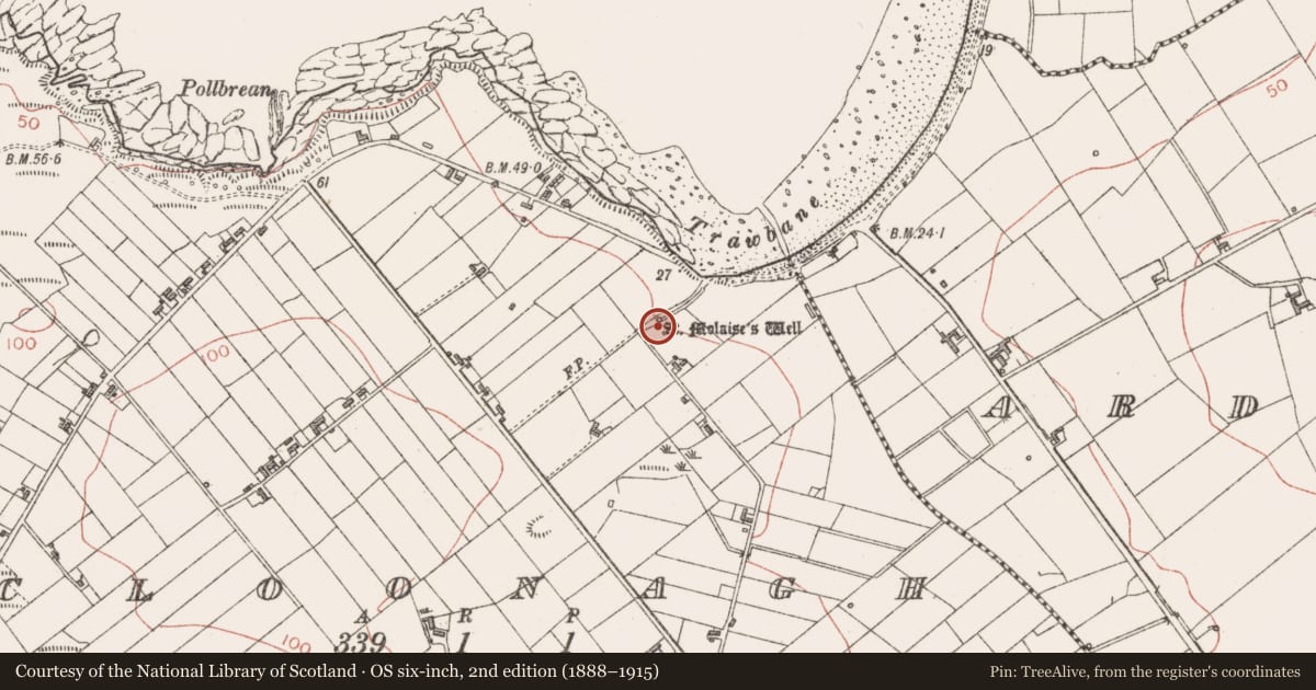 Ordnance Survey six-inch map, 2nd edition (1888–1915) covering the location of Ritual site - holy well, Cloonagh, County Sligo, with a pin at the register's coordinates