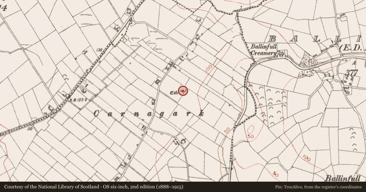 Ordnance Survey six-inch map, 2nd edition (1888–1915) covering the location of Ringfort - rath, Doonfore, County Sligo, with a pin at the register's coordinates
