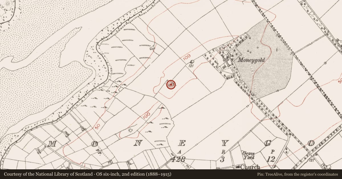 Ordnance Survey six-inch map, 2nd edition (1888–1915) covering the location of Midden, Moneygold, County Sligo, with a pin at the register's coordinates