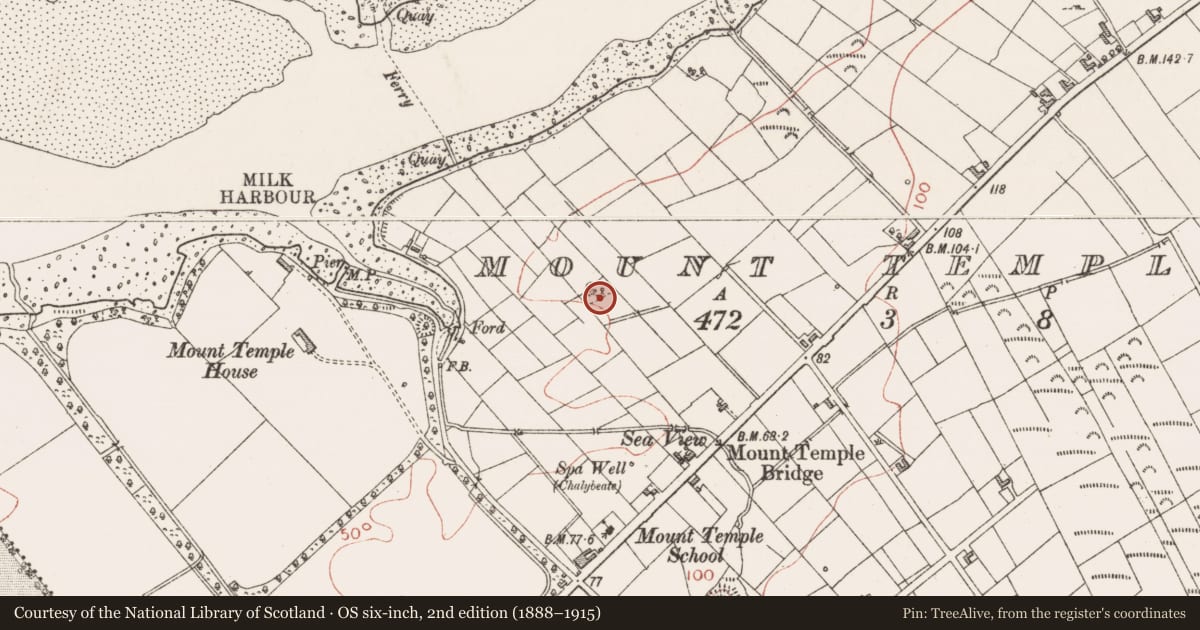 Ordnance Survey six-inch map, 2nd edition (1888–1915) covering the location of Ringfort - cashel, Mount Temple, County Sligo, with a pin at the register's coordinates