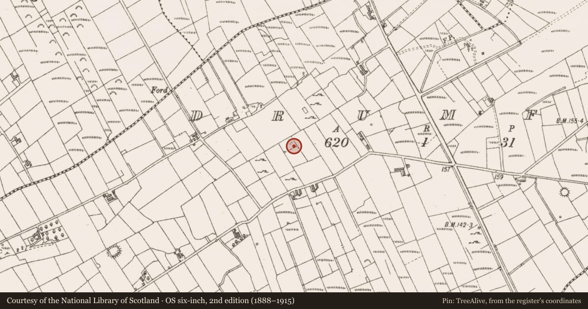 Ordnance Survey six-inch map, 2nd edition (1888–1915) covering the location of Earthwork, Drumfad, County Sligo, with a pin at the register's coordinates