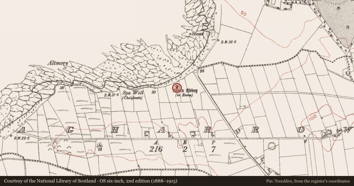 Ordnance Survey six-inch map, 2nd edition (1888–1915) covering the location of Souterrain, Agharrow, County Sligo, with a pin at the register's coordinates