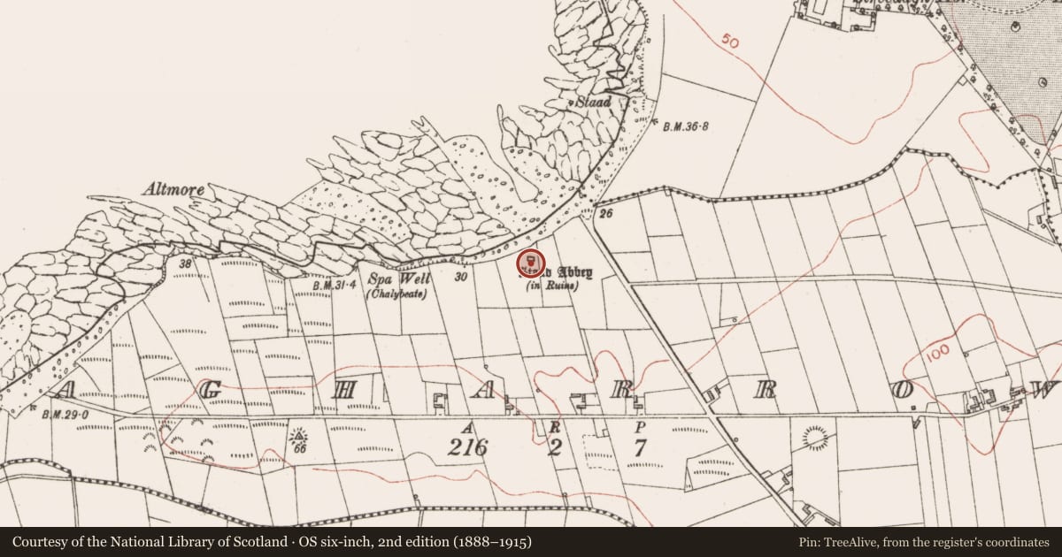 Ordnance Survey six-inch map, 2nd edition (1888–1915) covering the location of Midden, Agharrow, County Sligo, with a pin at the register's coordinates
