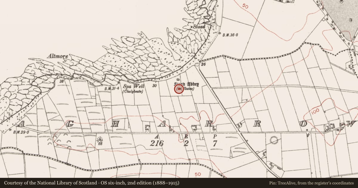 Ordnance Survey six-inch map, 2nd edition (1888–1915) covering the location of Enclosure, Agharrow, County Sligo, with a pin at the register's coordinates