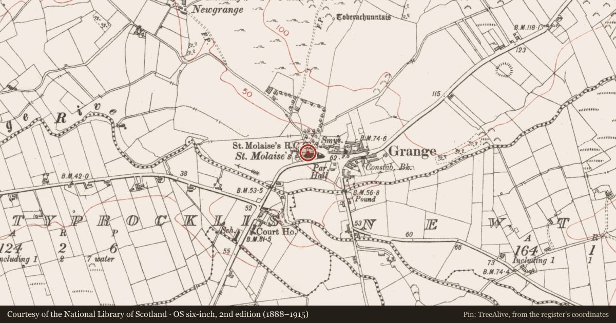 Ordnance Survey six-inch map, 2nd edition (1888–1915) covering the location of Castle - unclassified, Grange, County Sligo, with a pin at the register's coordinates