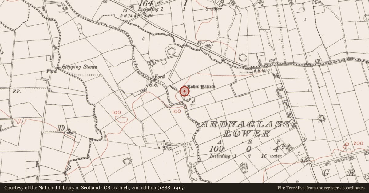 Ordnance Survey six-inch map, 2nd edition (1888–1915) covering the location of Ritual site - holy well, Ardnaglass Lower, County Sligo, with a pin at the register's coordinates