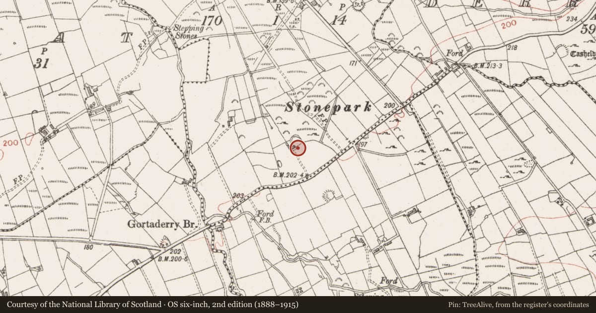 Ordnance Survey six-inch map, 2nd edition (1888–1915) covering the location of Ringfort - cashel, Gortaderry, County Sligo, with a pin at the register's coordinates
