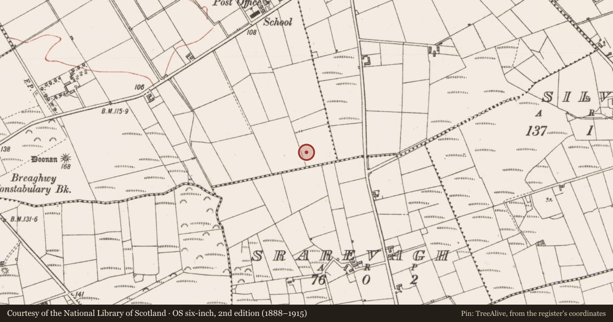 Ordnance Survey six-inch map, 2nd edition (1888–1915) covering the location of Enclosure, Breaghwy, County Sligo, with a pin at the register's coordinates