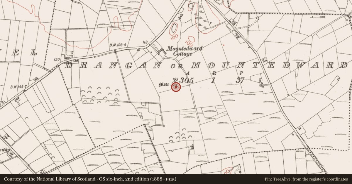 Ordnance Survey six-inch map, 2nd edition (1888–1915) covering the location of Barrow - bowl-barrow, Drangan Or Mountedward, County Sligo, with a pin at the register's coordinates