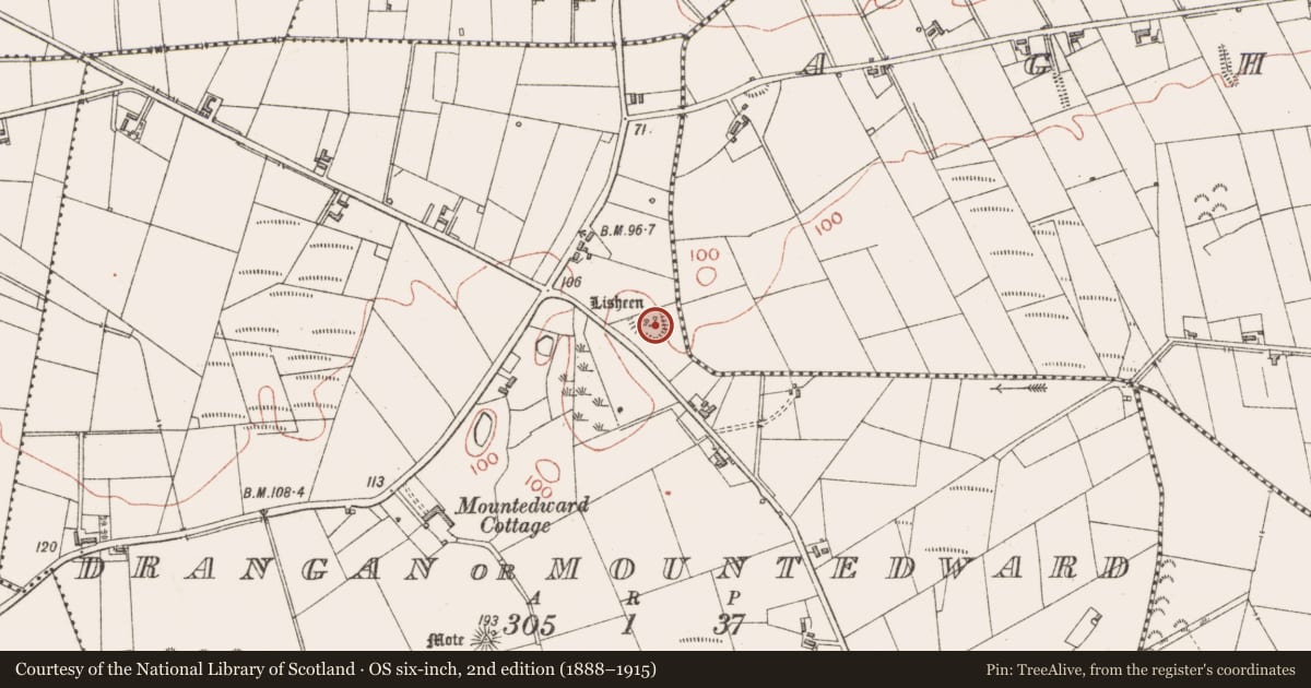 Ordnance Survey six-inch map, 2nd edition (1888–1915) covering the location of Enclosure, Drangan Or Mountedward, County Sligo, with a pin at the register's coordinates