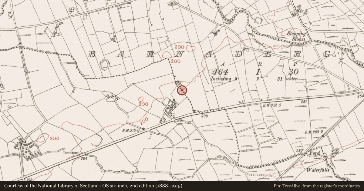 Ordnance Survey six-inch map, 2nd edition (1888–1915) covering the location of Enclosure, Barnaderg, County Sligo, with a pin at the register's coordinates