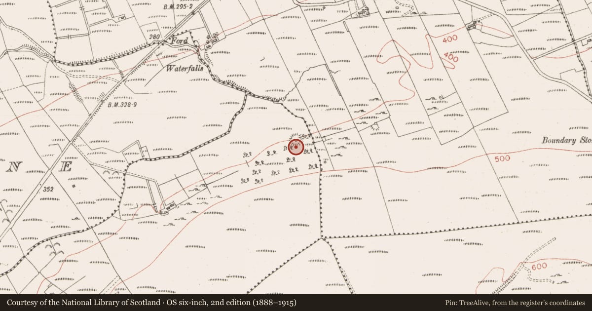 Ordnance Survey six-inch map, 2nd edition (1888–1915) covering the location of Hut site, Cashelgarran, County Sligo, with a pin at the register's coordinates