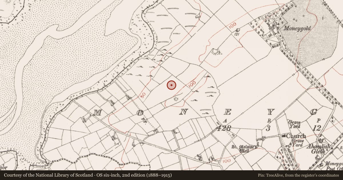 Ordnance Survey six-inch map, 2nd edition (1888–1915) covering the location of Structure, Moneygold, County Sligo, with a pin at the register's coordinates