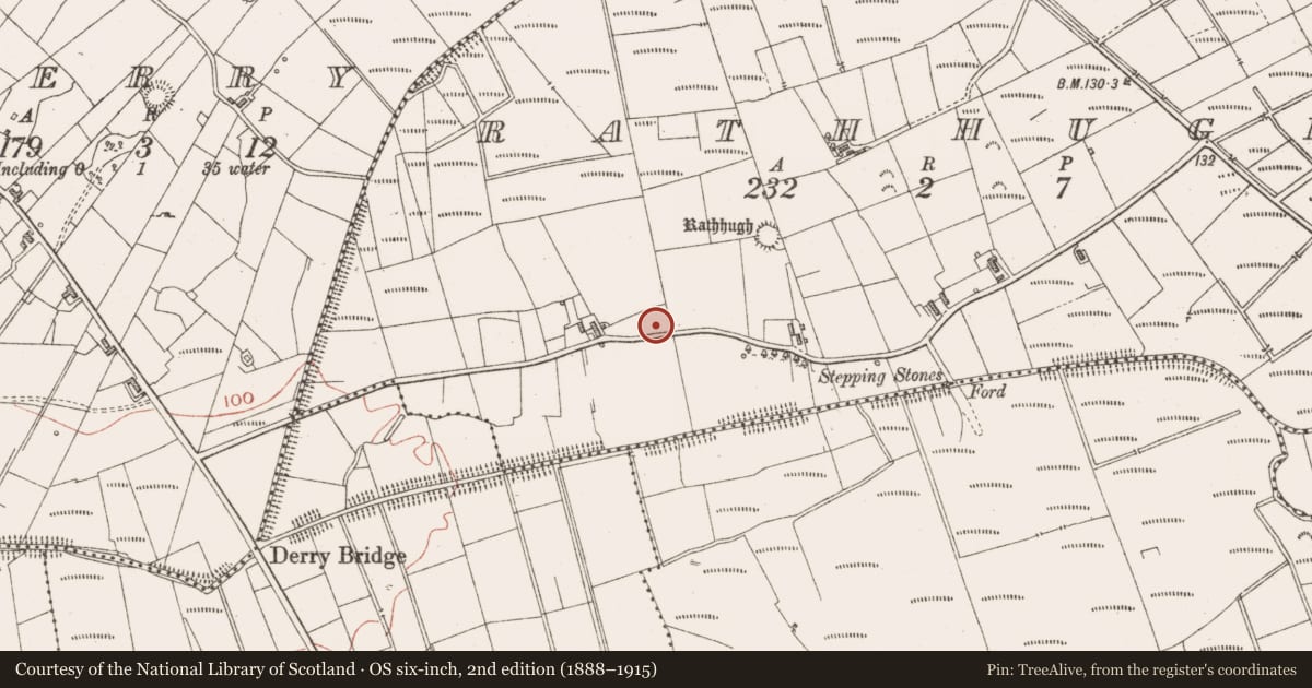 Ordnance Survey six-inch map, 2nd edition (1888–1915) covering the location of Kiln - lime, Rathhugh, County Sligo, with a pin at the register's coordinates