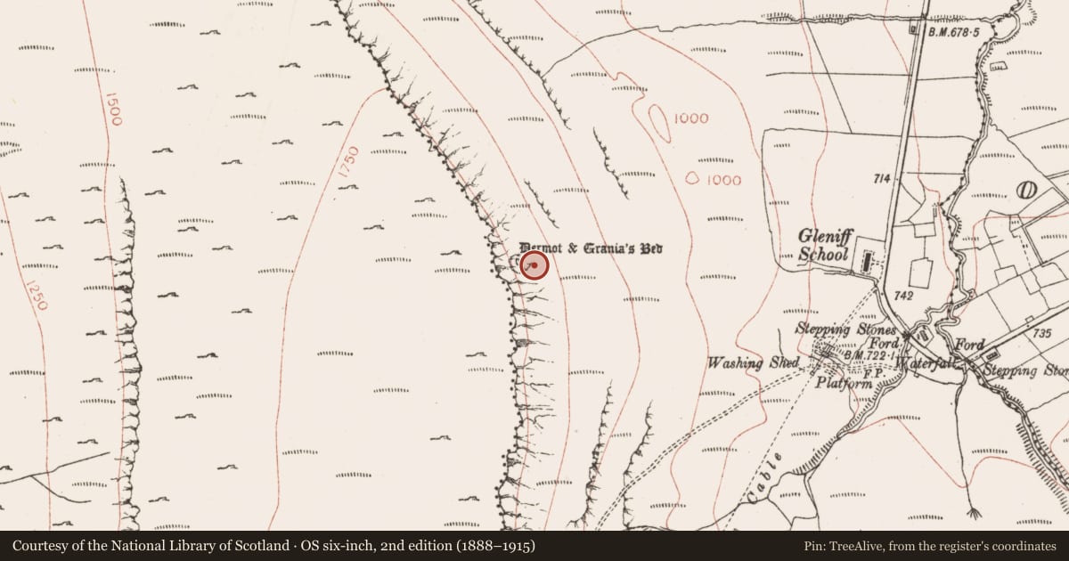 Ordnance Survey six-inch map, 2nd edition (1888–1915) covering the location of Cave, Gleniff, County Sligo, with a pin at the register's coordinates