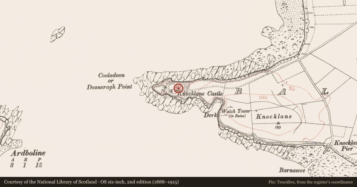 Ordnance Survey six-inch map, 2nd edition (1888–1915) covering the location of Promontory fort - coastal, Ballineden, County Sligo, with a pin at the register's coordinates
