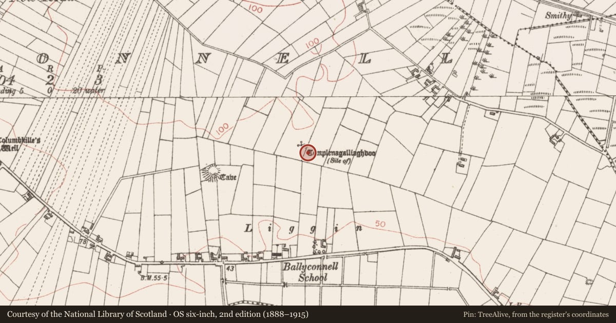 Ordnance Survey six-inch map, 2nd edition (1888–1915) covering the location of Religious house - unclassified, Ballyconnell, County Sligo, with a pin at the register's coordinates