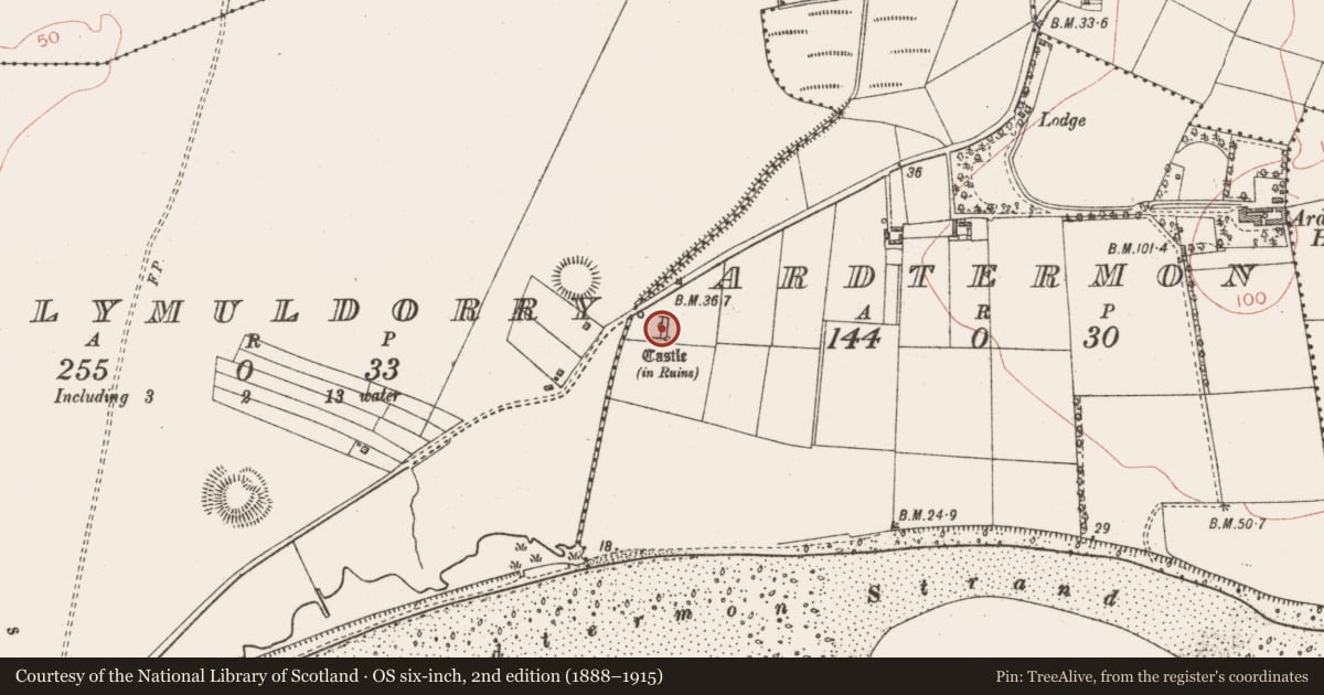 Ordnance Survey six-inch map, 2nd edition (1888–1915) covering the location of Bawn, Ardtermon, County Sligo, with a pin at the register's coordinates