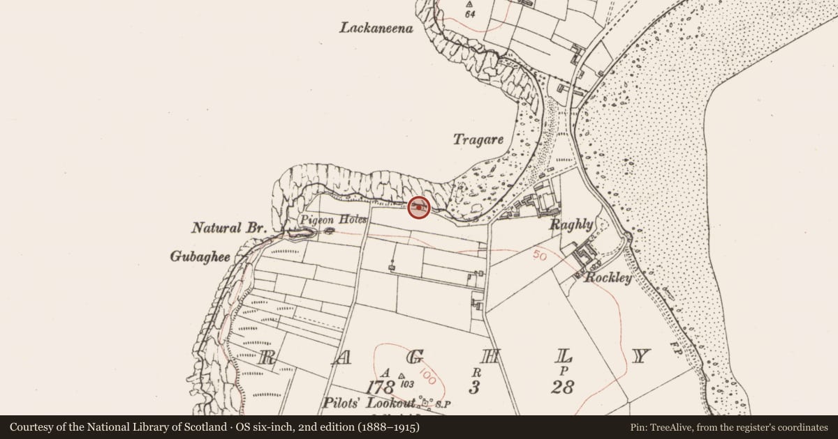 Ordnance Survey six-inch map, 2nd edition (1888–1915) covering the location of Midden, Raghly, County Sligo, with a pin at the register's coordinates