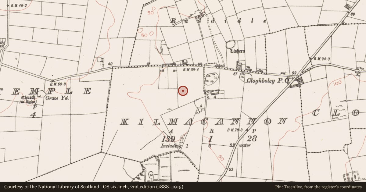 Ordnance Survey six-inch map, 2nd edition (1888–1915) covering the location of Barrow - unclassified, Kilmacannon, County Sligo, with a pin at the register's coordinates