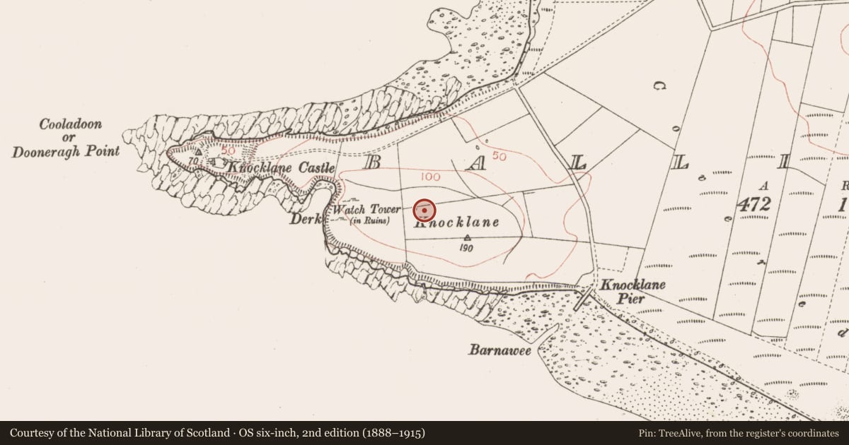 Ordnance Survey six-inch map, 2nd edition (1888–1915) covering the location of Signal tower, Ballineden, County Sligo, with a pin at the register's coordinates