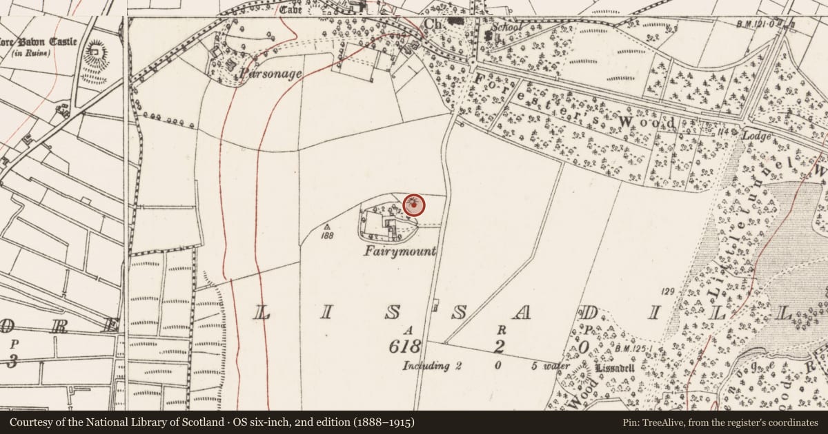 Ordnance Survey six-inch map, 2nd edition (1888–1915) covering the location of Barrow - bowl-barrow, Lissadill, County Sligo, with a pin at the register's coordinates