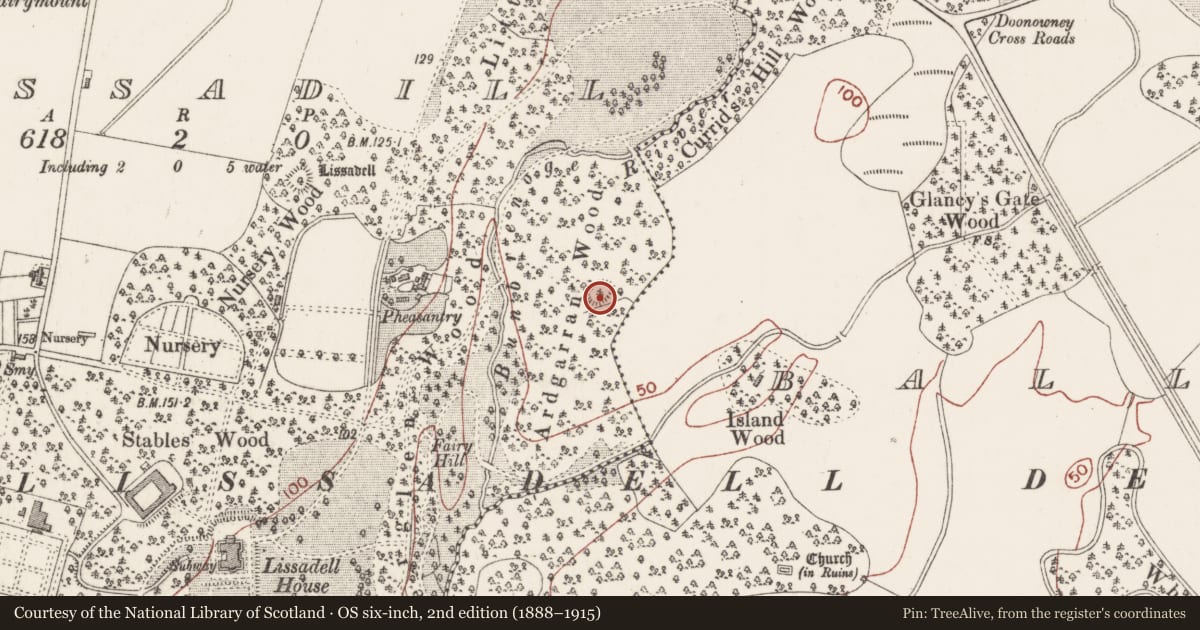 Ordnance Survey six-inch map, 2nd edition (1888–1915) covering the location of Ringfort - unclassified, Lissadill, County Sligo, with a pin at the register's coordinates
