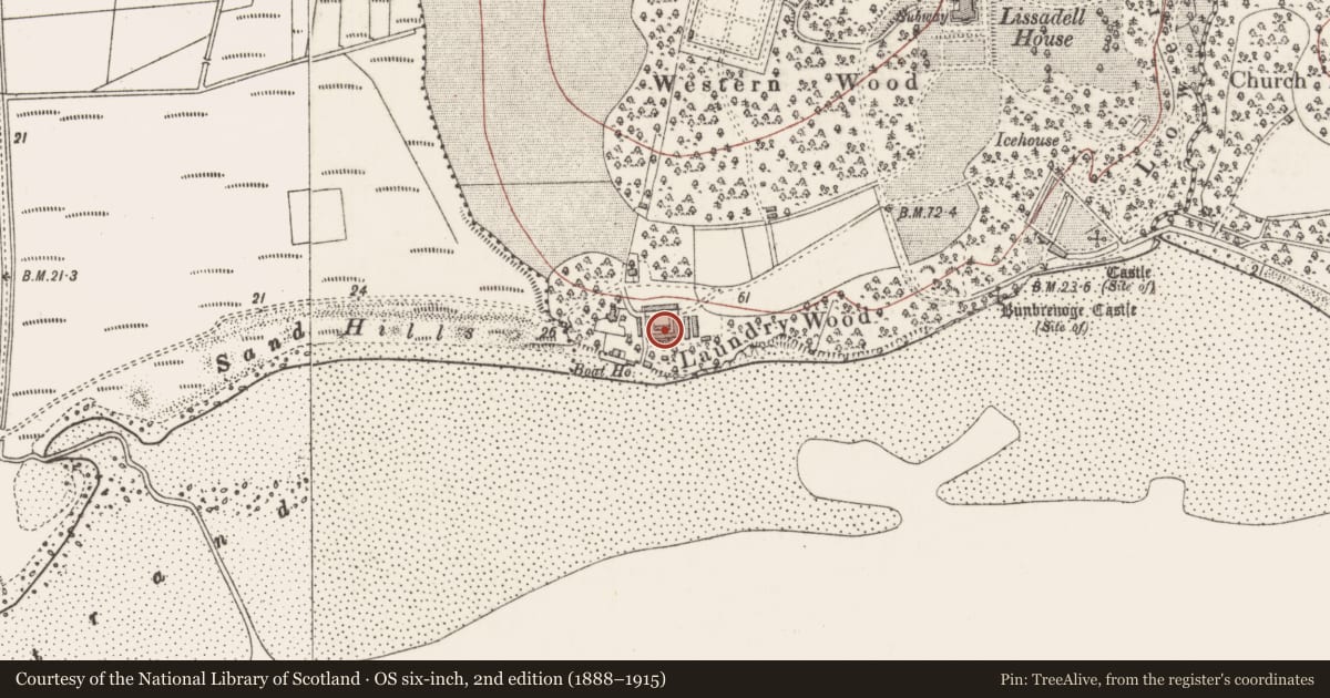 Ordnance Survey six-inch map, 2nd edition (1888–1915) covering the location of Castle - unclassified, Lissadill, County Sligo, with a pin at the register's coordinates