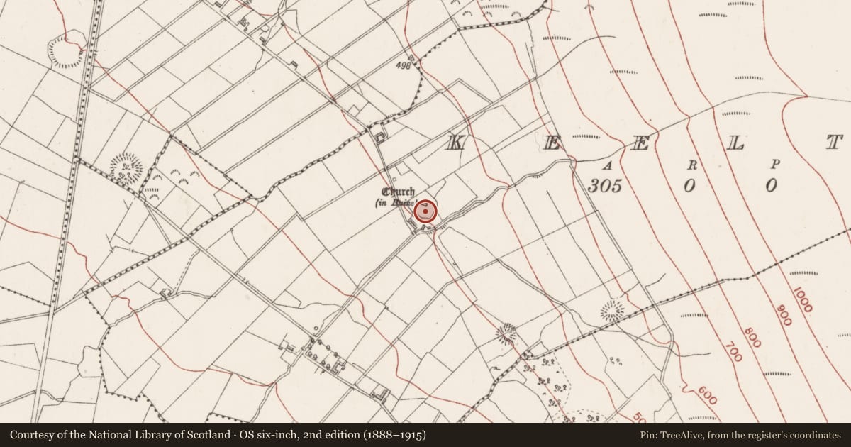Ordnance Survey six-inch map, 2nd edition (1888–1915) covering the location of Enclosure, Keelty, County Sligo, with a pin at the register's coordinates