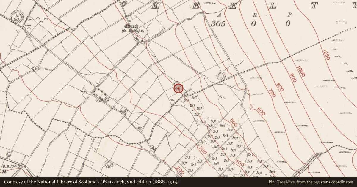 Ordnance Survey six-inch map, 2nd edition (1888–1915) covering the location of Ringfort - rath, Keelty, County Sligo, with a pin at the register's coordinates
