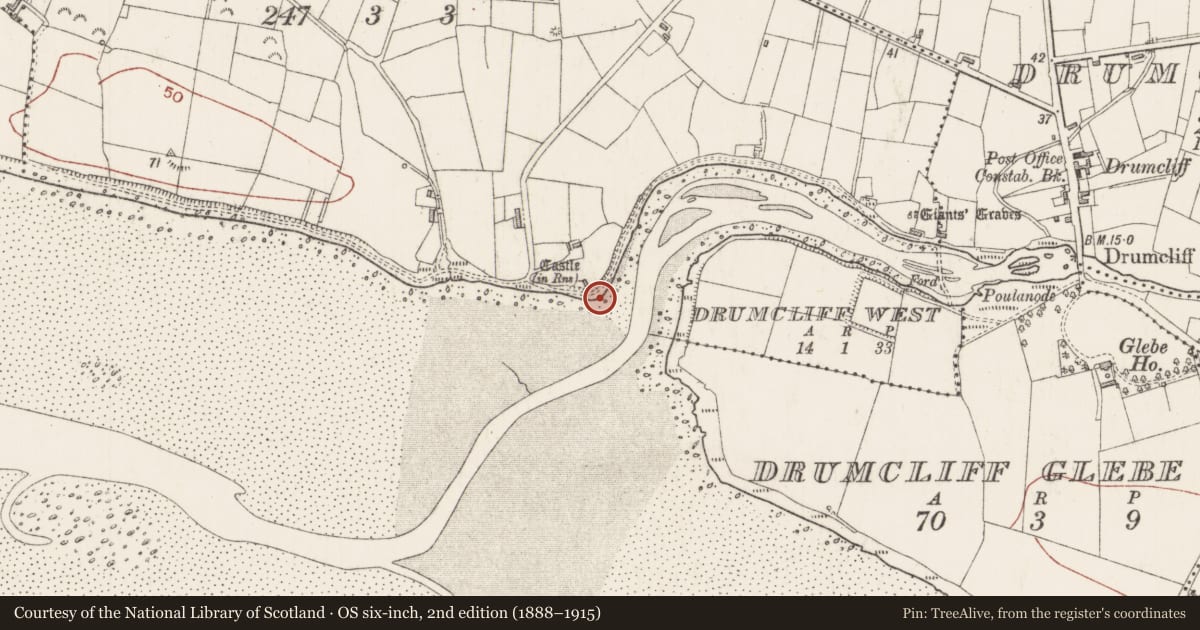 Ordnance Survey six-inch map, 2nd edition (1888–1915) covering the location of Castle - unclassified, Coolbeg, County Sligo, with a pin at the register's coordinates