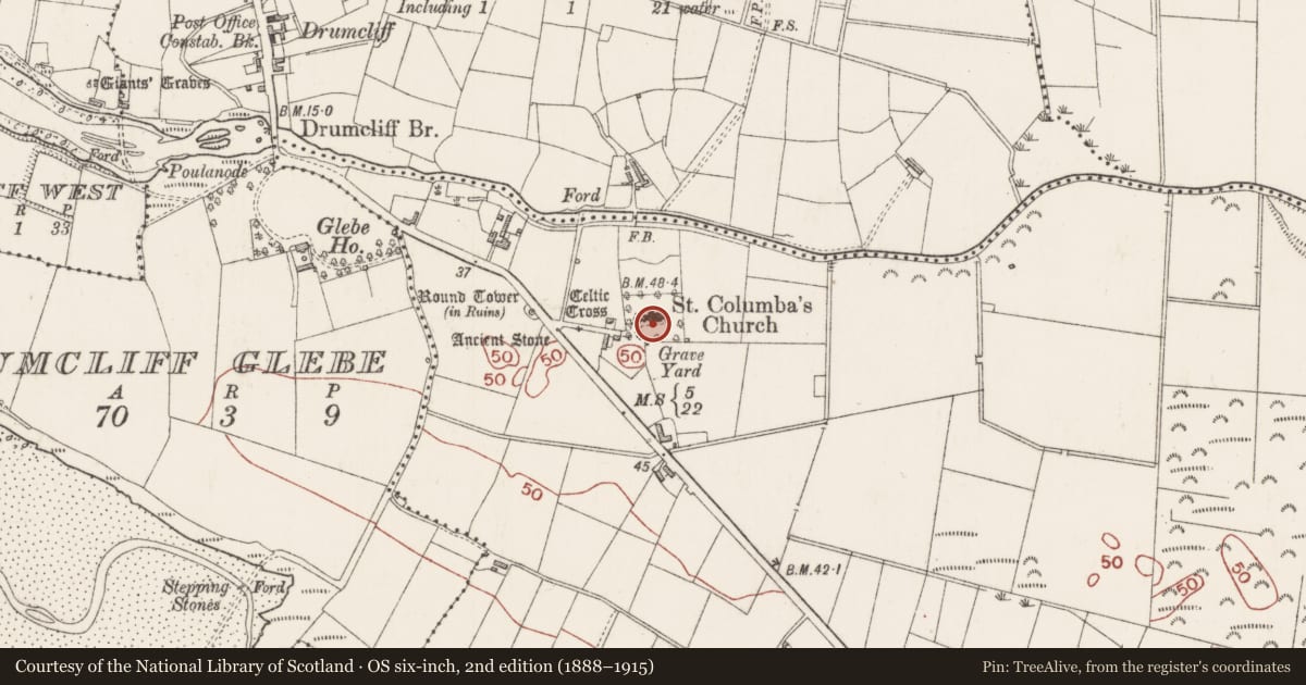 Ordnance Survey six-inch map, 2nd edition (1888–1915) covering the location of College, Drumcliff South, County Sligo, with a pin at the register's coordinates