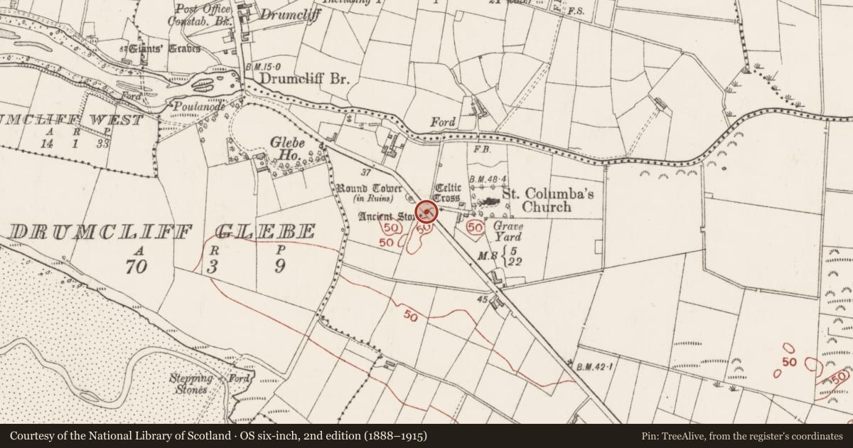 Ordnance Survey six-inch map, 2nd edition (1888–1915) covering the location of Midden, Drumcliff South, County Sligo, with a pin at the register's coordinates