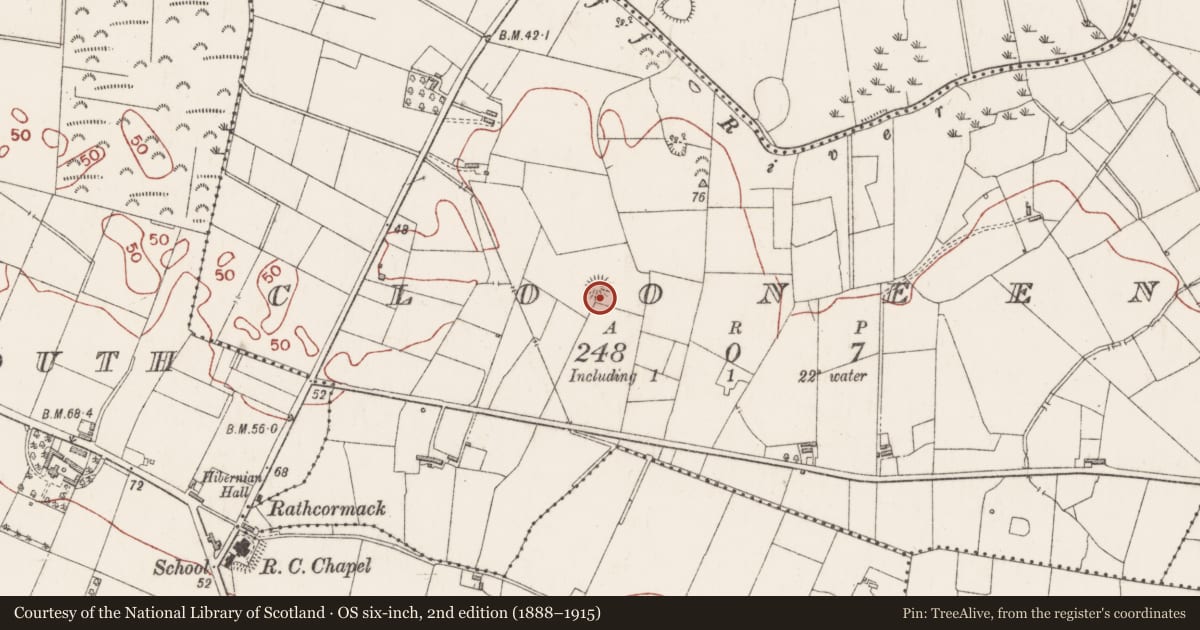 Ordnance Survey six-inch map, 2nd edition (1888–1915) covering the location of Ringfort - rath, Clooneen, County Sligo, with a pin at the register's coordinates