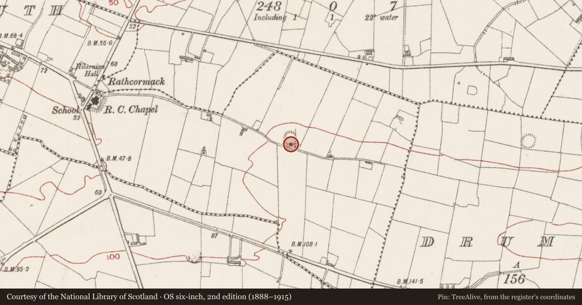Ordnance Survey six-inch map, 2nd edition (1888–1915) covering the location of Ringfort - rath, Drumcliff South, County Sligo, with a pin at the register's coordinates