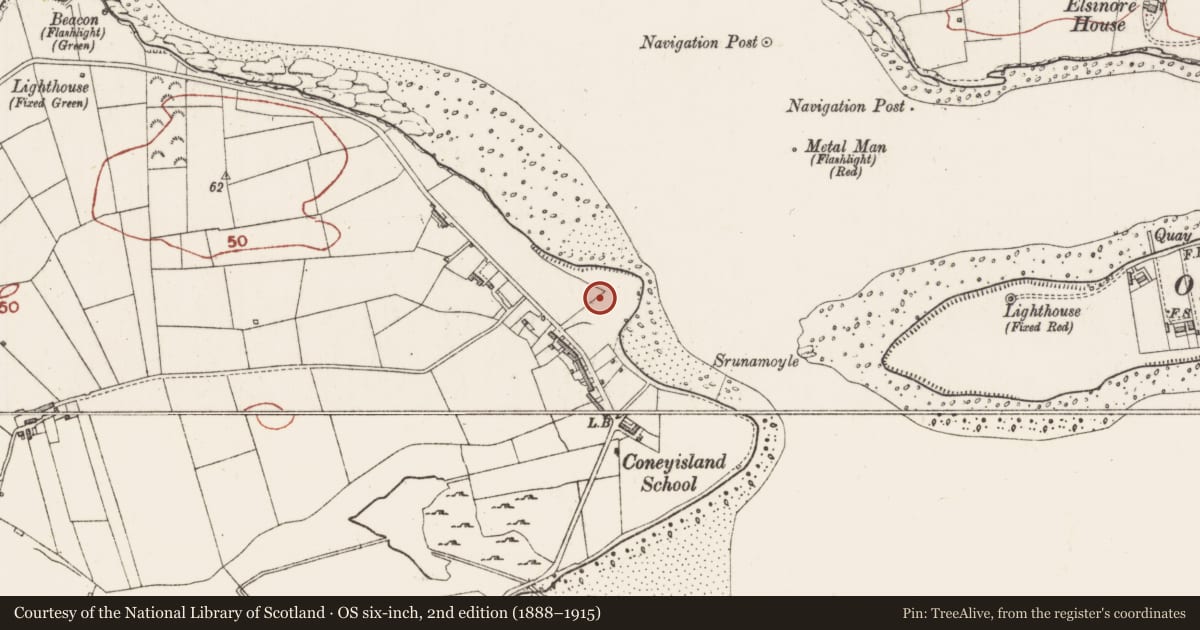Ordnance Survey six-inch map, 2nd edition (1888–1915) covering the location of Midden, Inishmulclohy Or Coney Island, County Sligo, with a pin at the register's coordinates