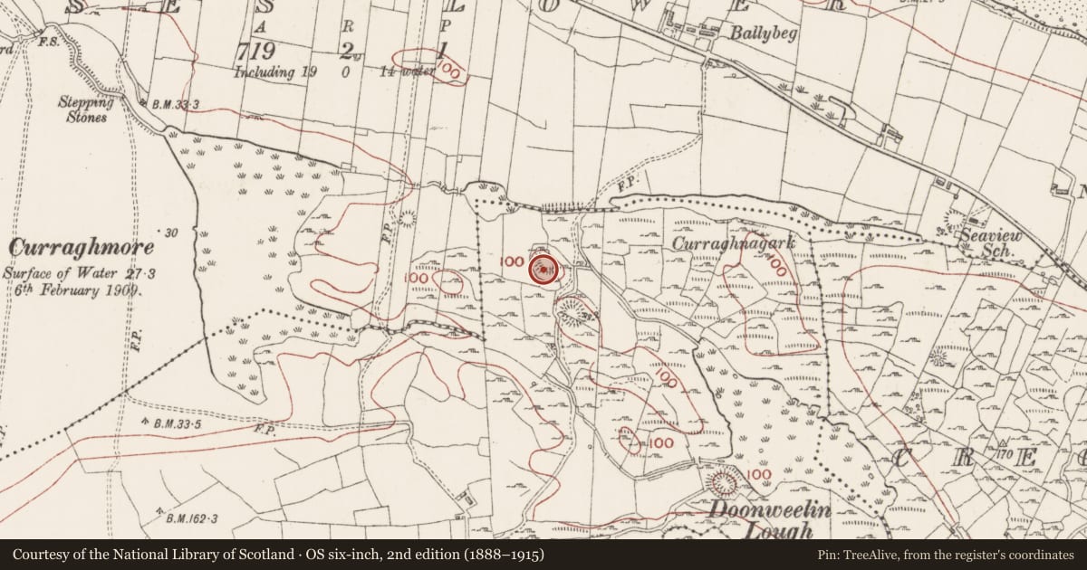 Ordnance Survey six-inch map, 2nd edition (1888–1915) covering the location of Souterrain, Rosses Upper, County Sligo, with a pin at the register's coordinates