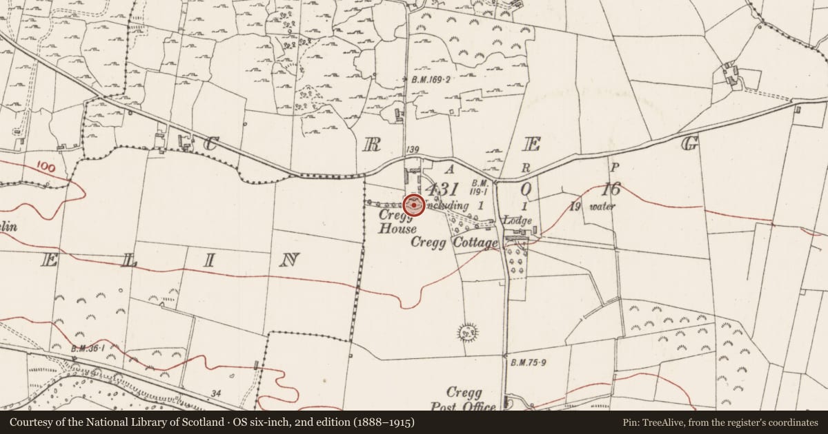 Ordnance Survey six-inch map, 2nd edition (1888–1915) covering the location of House - 16th/17th century, Cregg, County Sligo, with a pin at the register's coordinates