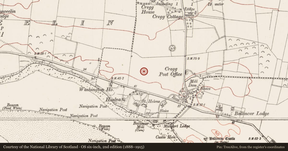 Ordnance Survey six-inch map, 2nd edition (1888–1915) covering the location of Enclosure, Cregg, County Sligo, with a pin at the register's coordinates