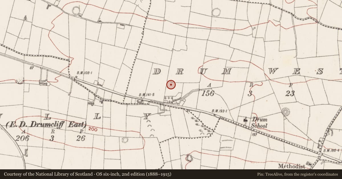 Ordnance Survey six-inch map, 2nd edition (1888–1915) covering the location of Ringfort - unclassified, Drum West, County Sligo, with a pin at the register's coordinates