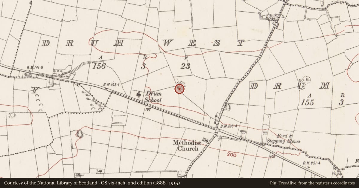 Ordnance Survey six-inch map, 2nd edition (1888–1915) covering the location of Ringfort - rath, Drum West, County Sligo, with a pin at the register's coordinates