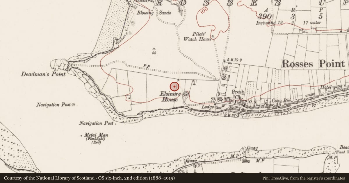 Ordnance Survey six-inch map, 2nd edition (1888–1915) covering the location of Enclosure, Rosses Upper, County Sligo, with a pin at the register's coordinates