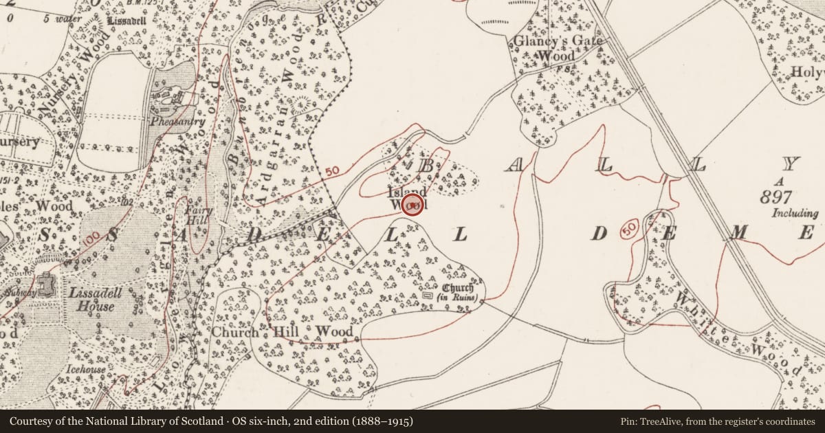Ordnance Survey six-inch map, 2nd edition (1888–1915) covering the location of Fulacht fia, Ballygilgan, County Sligo, with a pin at the register's coordinates