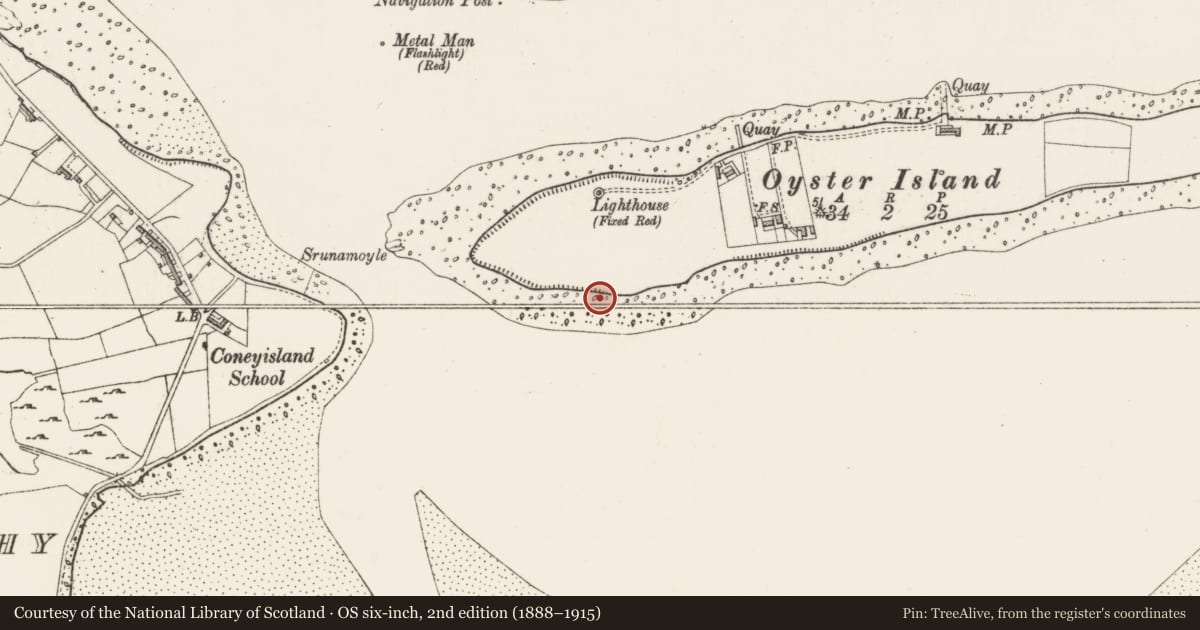Ordnance Survey six-inch map, 2nd edition (1888–1915) covering the location of Midden, Oyster Island, County Sligo, with a pin at the register's coordinates